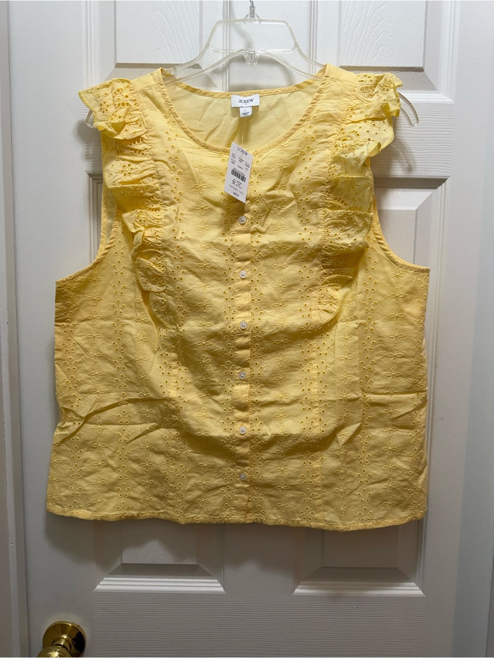 J. Crew Yellow Eyelet Ruffle Button-Front Sleeveless Blouse